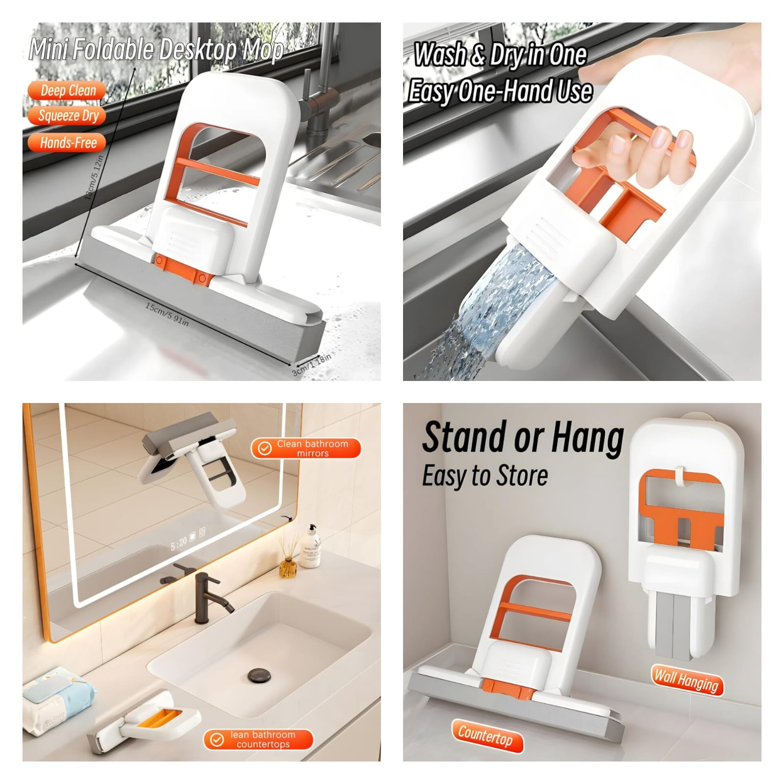 Foldable Mini Mop for Kitchen, Bathroom, Car & Glass