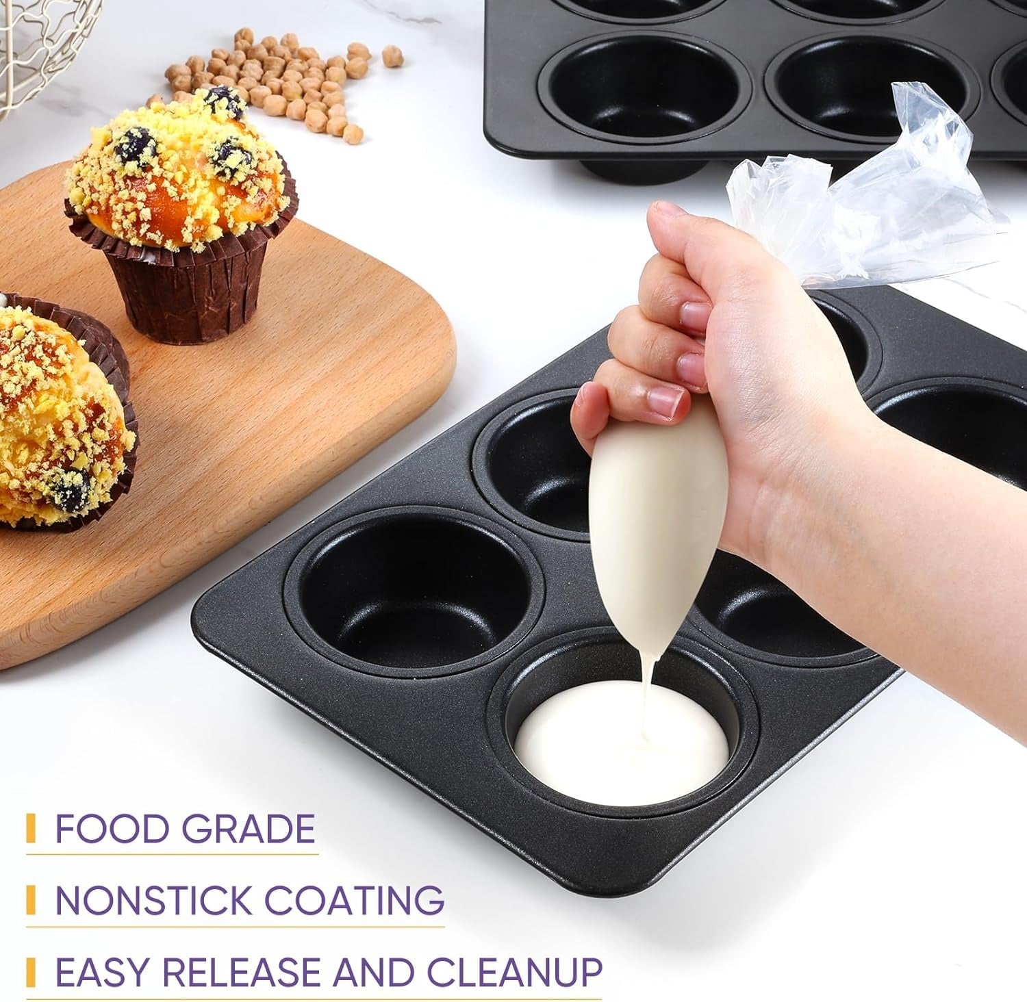 6-Cup Muffin Pan | Non Stick Bakeware for Muffins, Cakes, Mini Pies